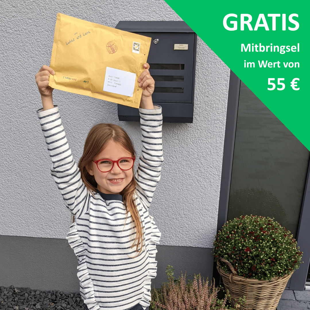 Kind holt den Länderbrief aus dem Briefkasten - GRATIS Mitbringsel im Wert von 55 €